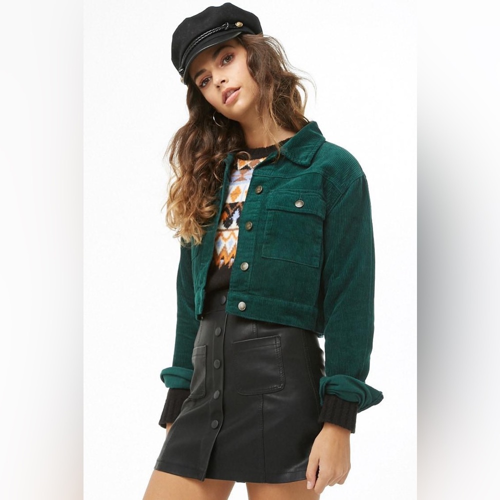 Forever 21 Green Utility Jacket with Corduroy Texture Velvet small size